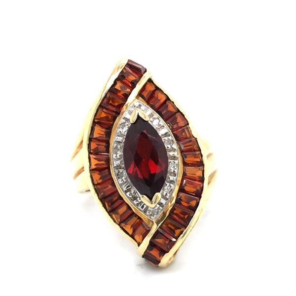 Incredible Garnet and Diamond Bypass Navette Ring
