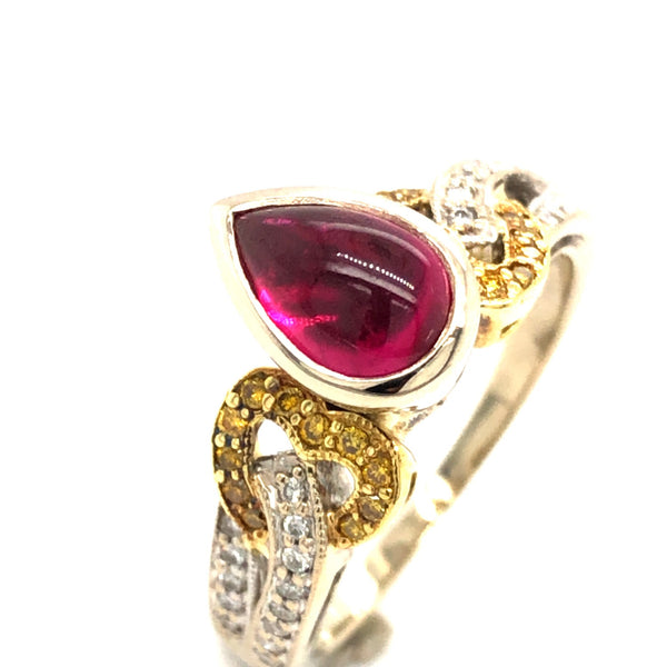 Ruby Ring with Yellow and White Diamonds