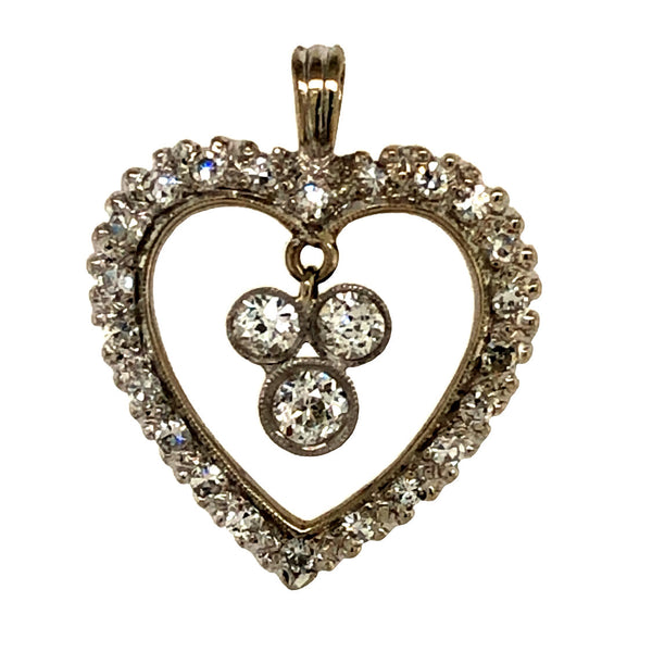 Heart and Trefoil Old Mine-Cut Diamond Pendant