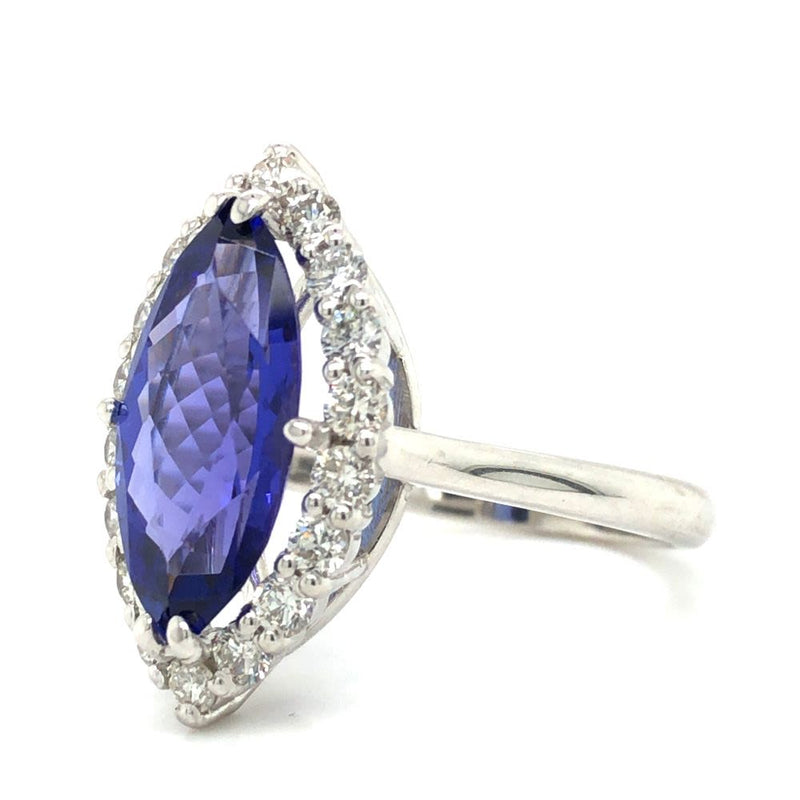 Marquise Tanzanite and Diamond Halo Ring