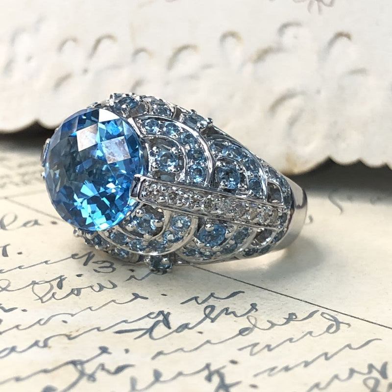 Blue Topaz and Diamond Dome Ring