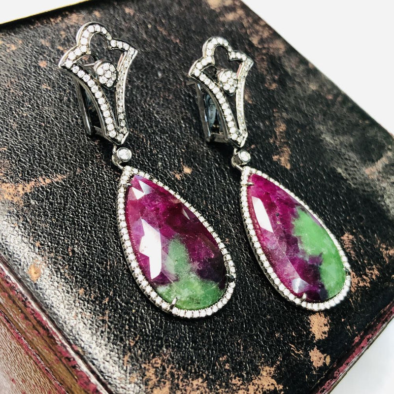 Ruby in Zoisite & Diamond Earrings 18K