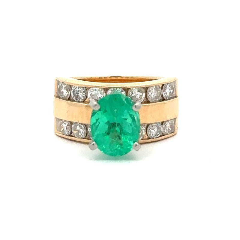 Mesmerizing Green Emerald and Diamond Wide Ring