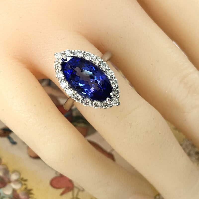 Marquise Tanzanite and Diamond Halo Ring