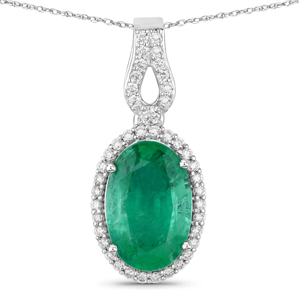 Oval-Cut Zambian Emerald and Diamond Halo Pendant