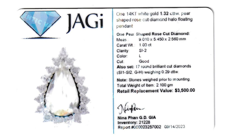 1.03 CT Rose-Cut Diamond Solitaire Pendant w/ Halo