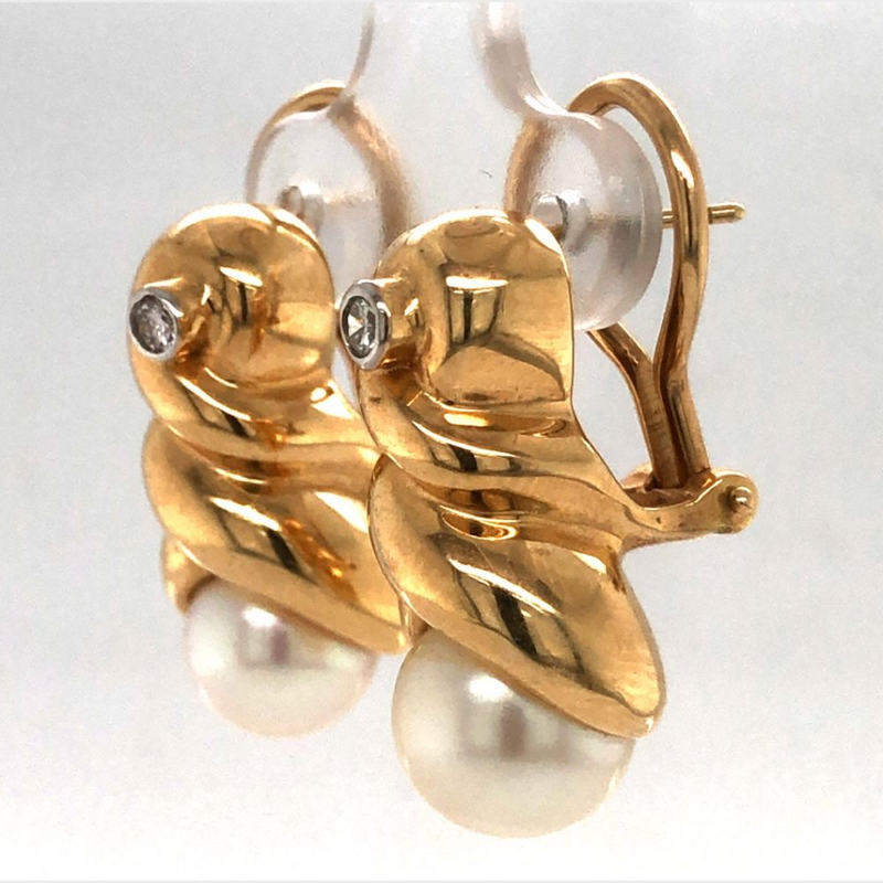 Elegant Pearl, Diamond, and Solid Gold Earrings