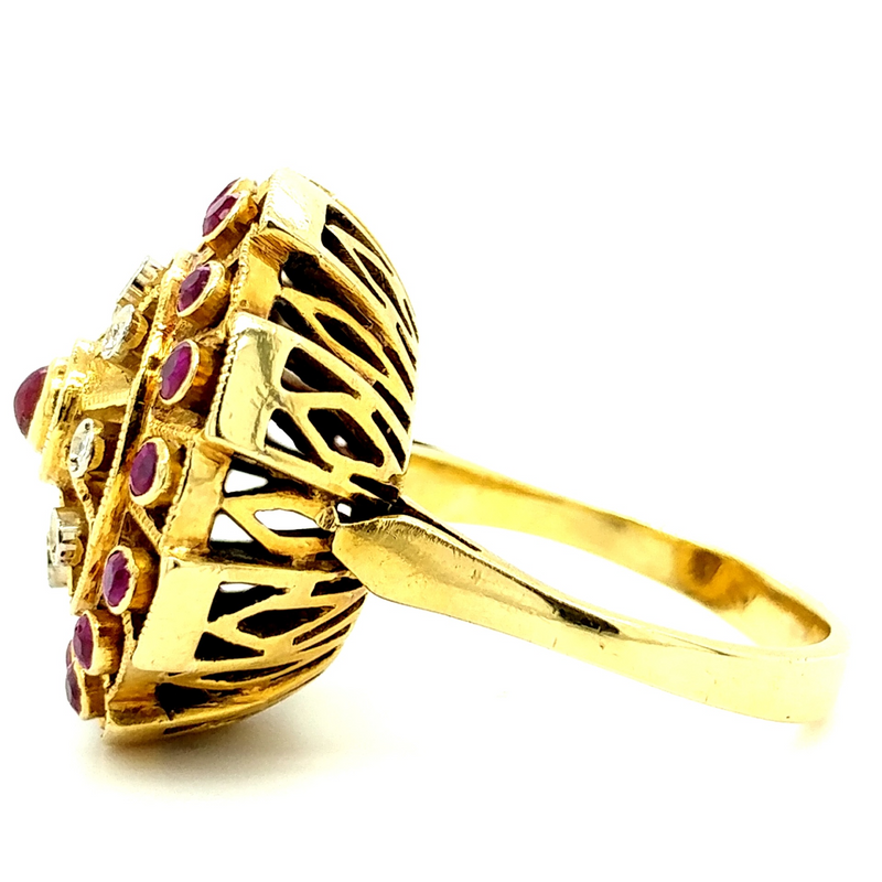 18K Yellow Gold Etruscan style Ruby & Diamond Ring