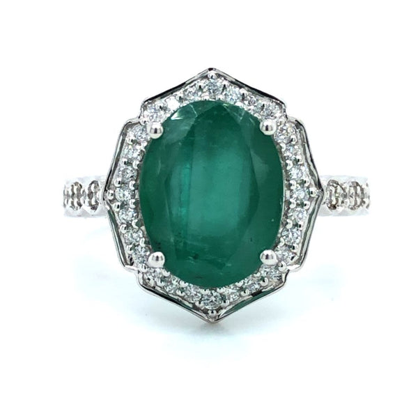 Brazilian Emerald and Diamond Ring - Fancy Halo