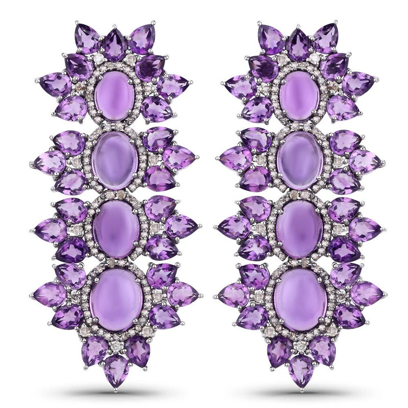 Mixed-Cut Asymmetrical Amethyst & Diamond Earrings