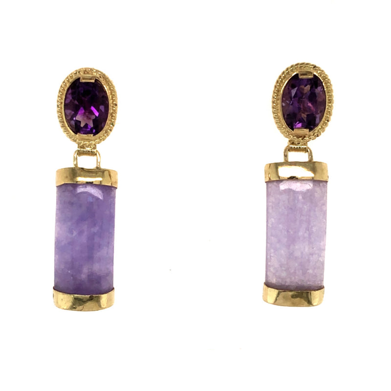 Amethyst Earrings with Lavender Jade Jadeite Drops