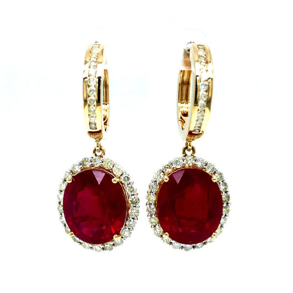 Huggie Earrings-Ruby Composite and Diamond Halos