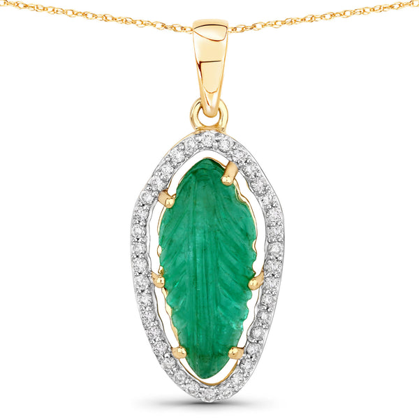 Carved Colombian Emerald and Diamond Halo Pendant