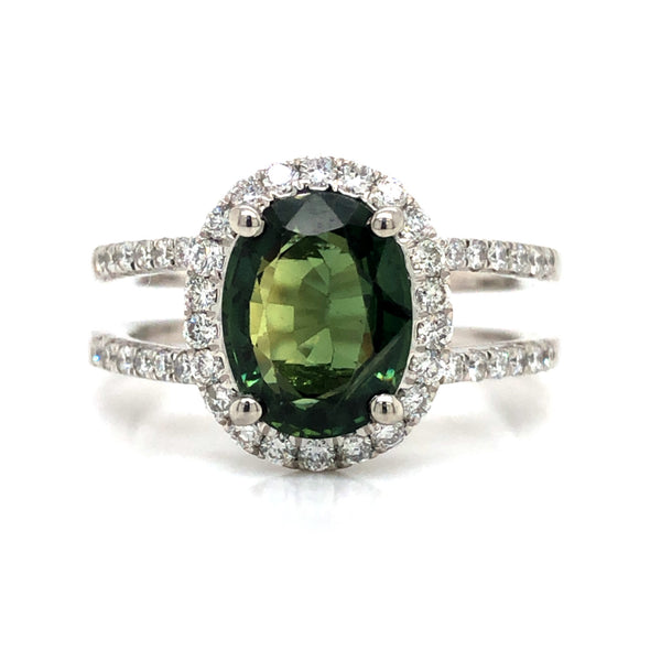GIA Certified Green Sapphire PLT and Diamond Ring