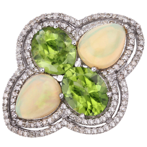 Peridot, Opal & Diamond Quatrefoil Statement Ring