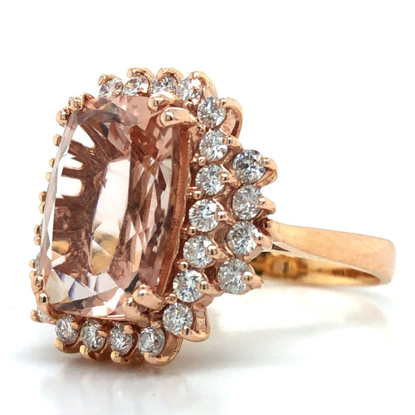 Morganite and Diamond Halo Ring