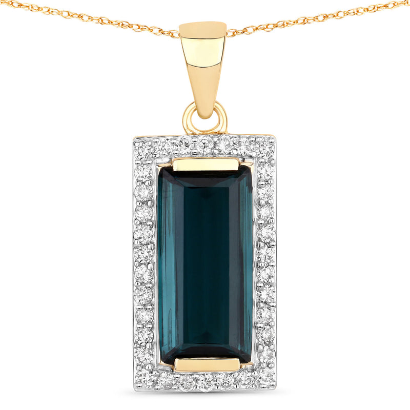 Blue Tourmaline and Diamond Pendant