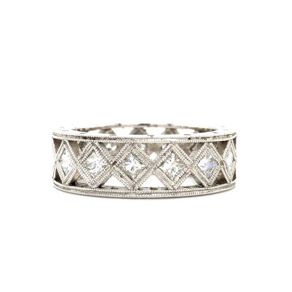 Platinum & Princess-Cut Diamond Wide Eternity Band