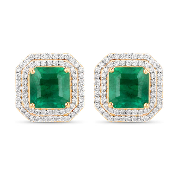 Zambian Emerald & Tiered-Diamond Halo Earrings IGI