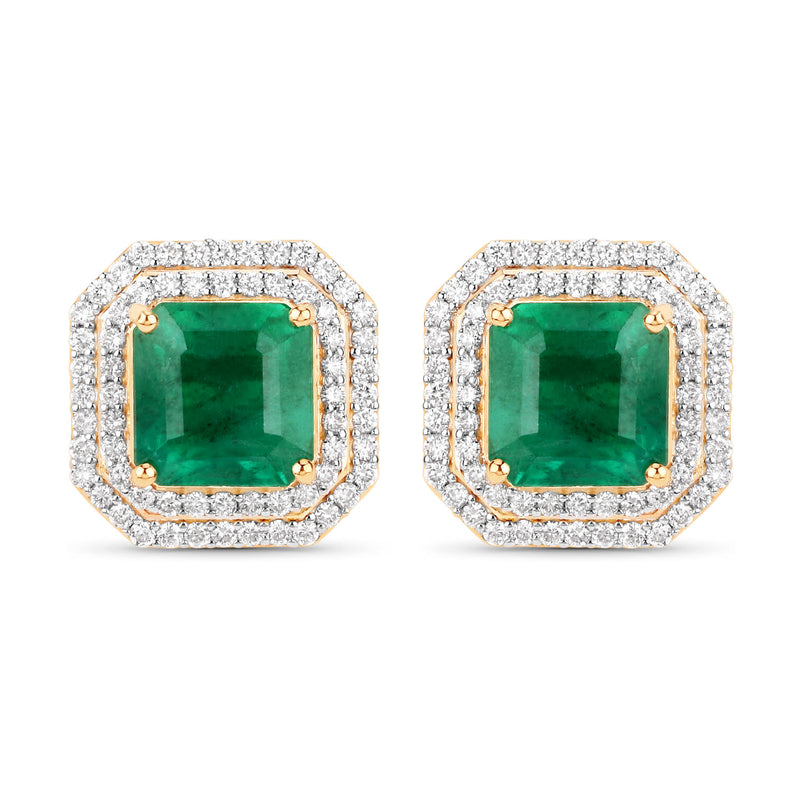 Zambian Emerald & Tiered-Diamond Halo Earrings IGI