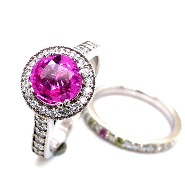 Bright Pink Sapphire and Diamond Ring Set