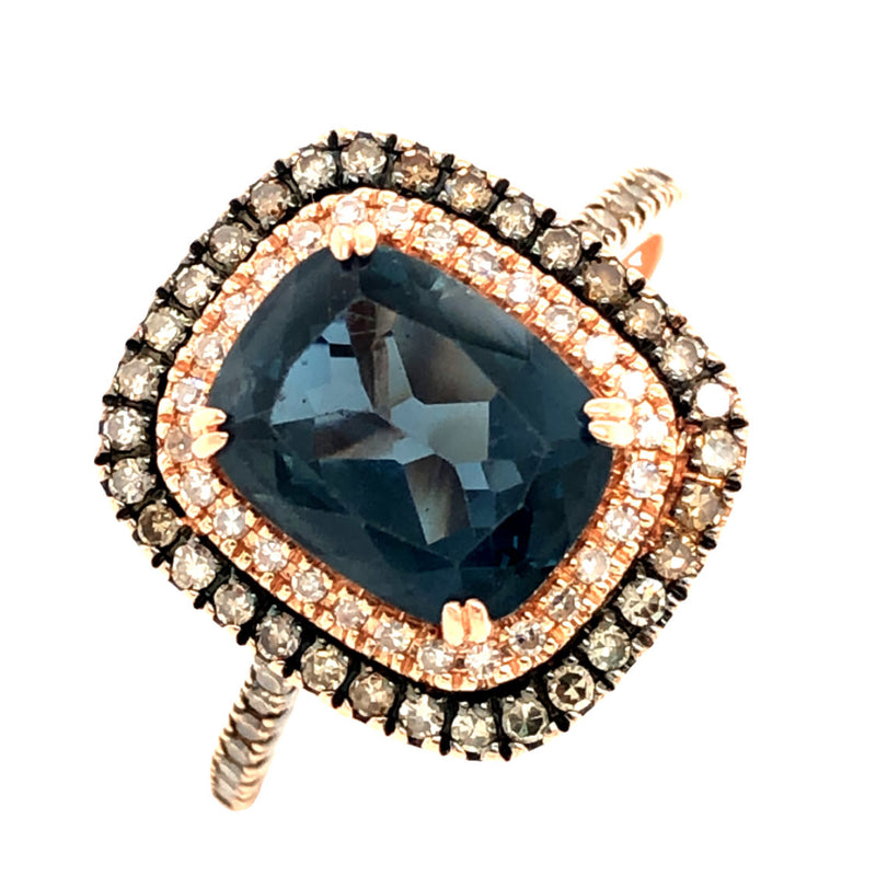 London Blue Topaz w/Champagne & White Diamond Ring