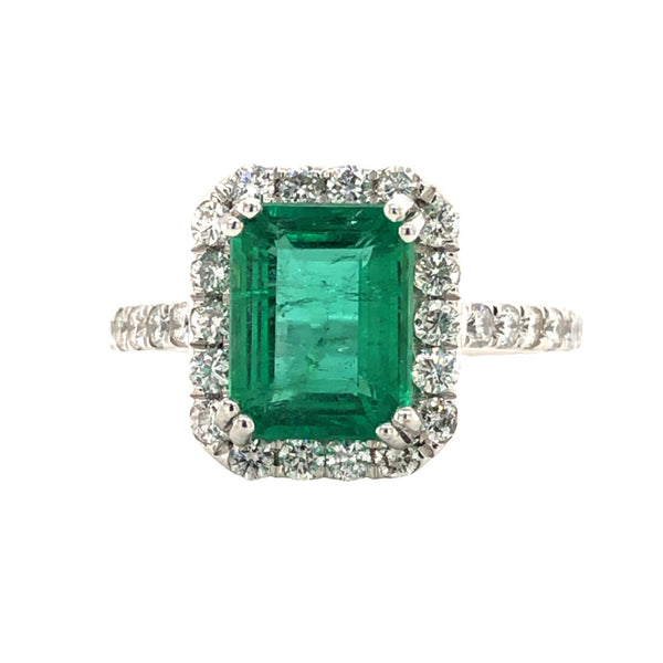 Emerald & Diamond Halo Ring, SIgned Orienne