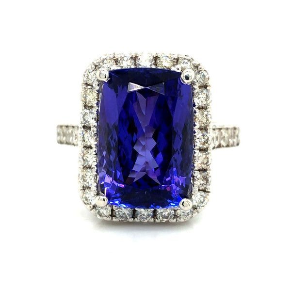 Astounding Huge Tanzanite and Diamond Halo Ring