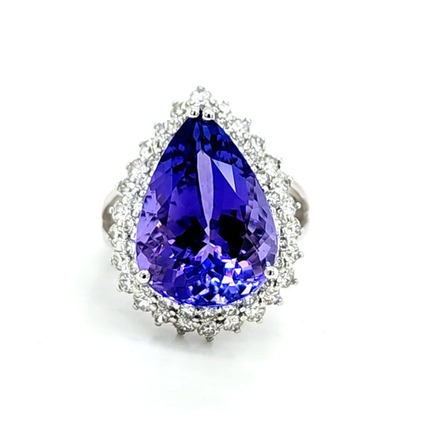 Designer Tanzanite and Platinum Diamond Ring - GIA