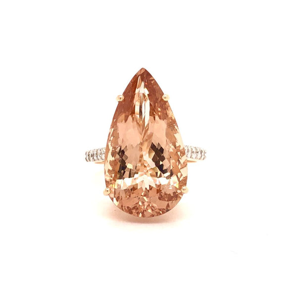 Teardrop Morganite Ring with Diamond Shoulders