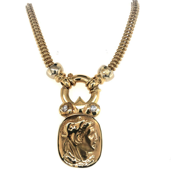 Etruscan Revival Repousse' Gold & Diamond Necklace