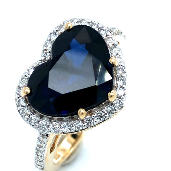 Romantic Heart-Shaped Blue Sapphire & Diamond Ring