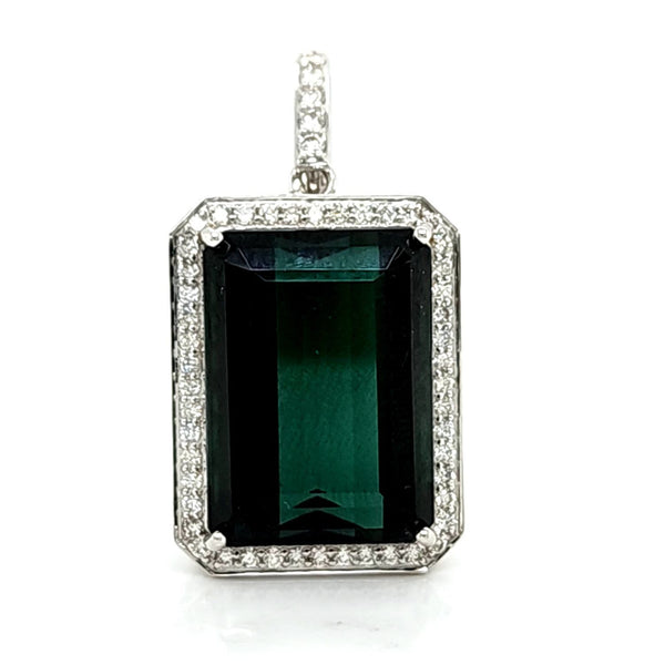 Exotic Rare-Size Teal Tourmaline & Diamond Pendant