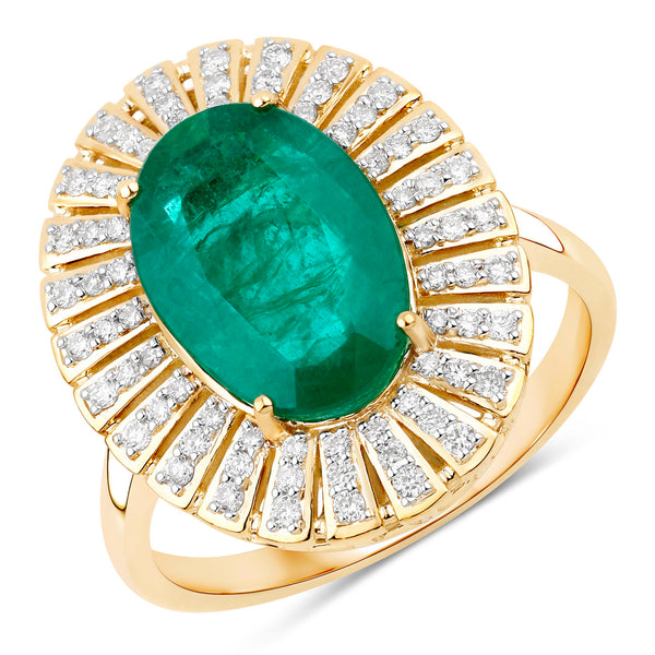 Emerald Ring with Diamond Cleopatra Frame