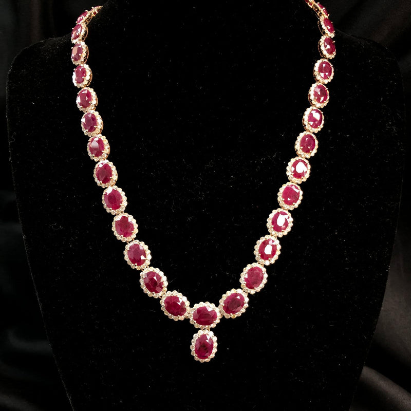 GIA Burma Ruby and Diamond Halo Sautoir Necklace