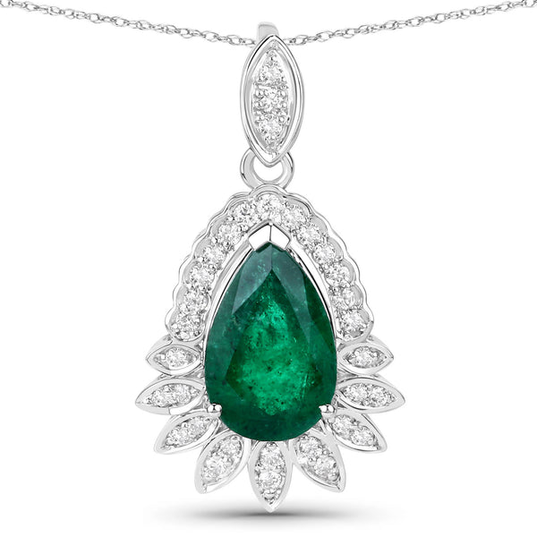 Pear Emerald and Diamond Daisy-Petal Frame Pendant