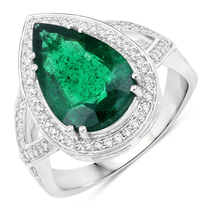 Pear-Cut Emerald and Diamond Halo Ring