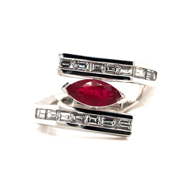 GIA Burma East-West Ruby & Diamond Geometric Ring