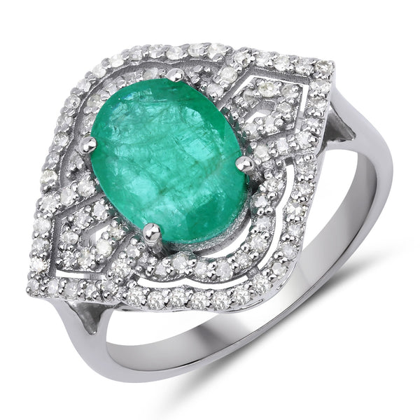 Art-Nouveau Inspired Emerald and Diamond Ring