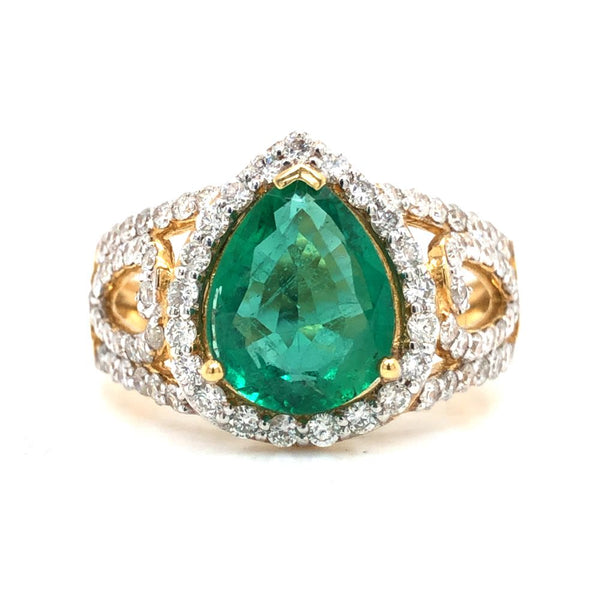 Emerald Ring with Diamond Halo - Gem AA Quality