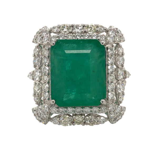 GIA Emerald & Fancy Diamond Fancy Halo Frame Ring