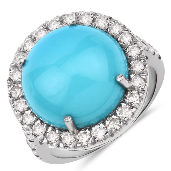 Turquoise Dome Ring with Diamond Halo & Shoulders