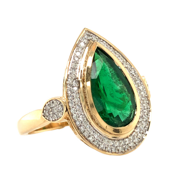 Zambian Emerald Ring w/ Diamond Border & Shoulders