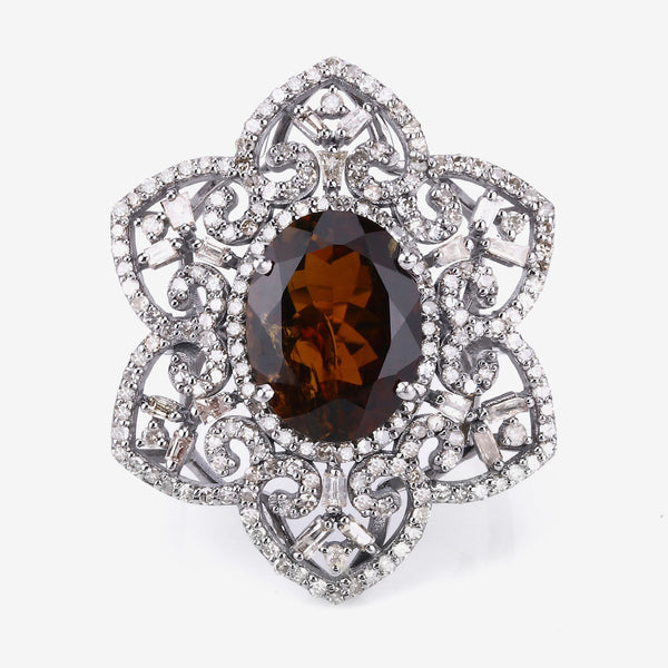 Cognac-Colored Dravite Tourmaline and Diamond Ring