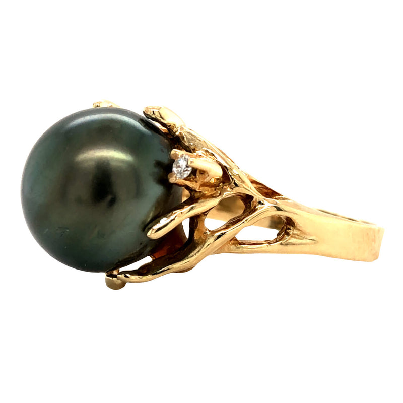 Coral Reef Design Tahitian Pearl & Diamond Ring