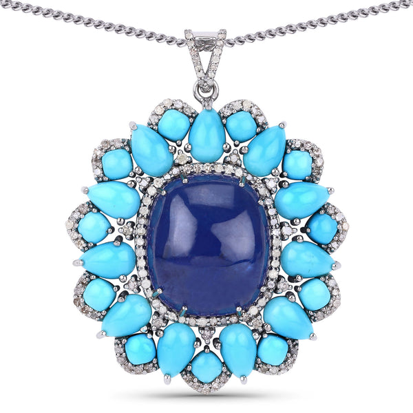 Tanzanite, Mixed-Cut Turquoise & Diamond Necklace
