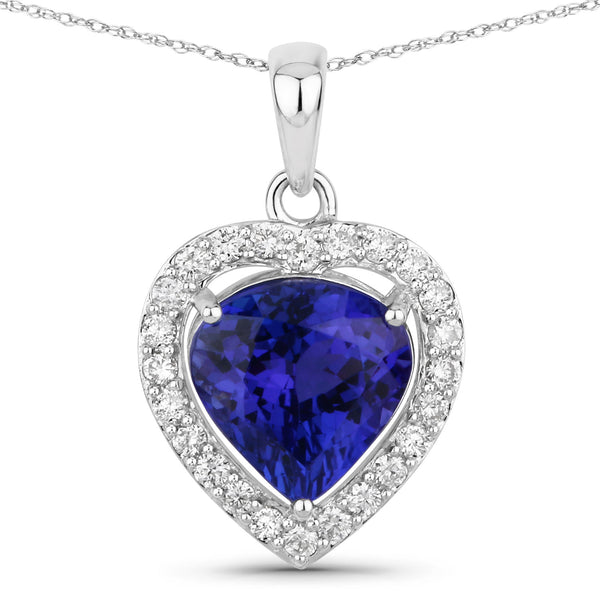 Tanzanite and Diamond Halo Heart-Shaped Pendant