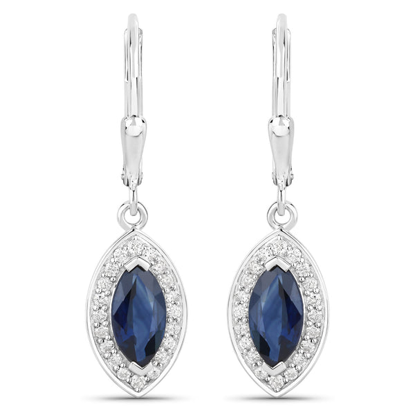 Marquise Sapphire and Diamond Dangling Earrings