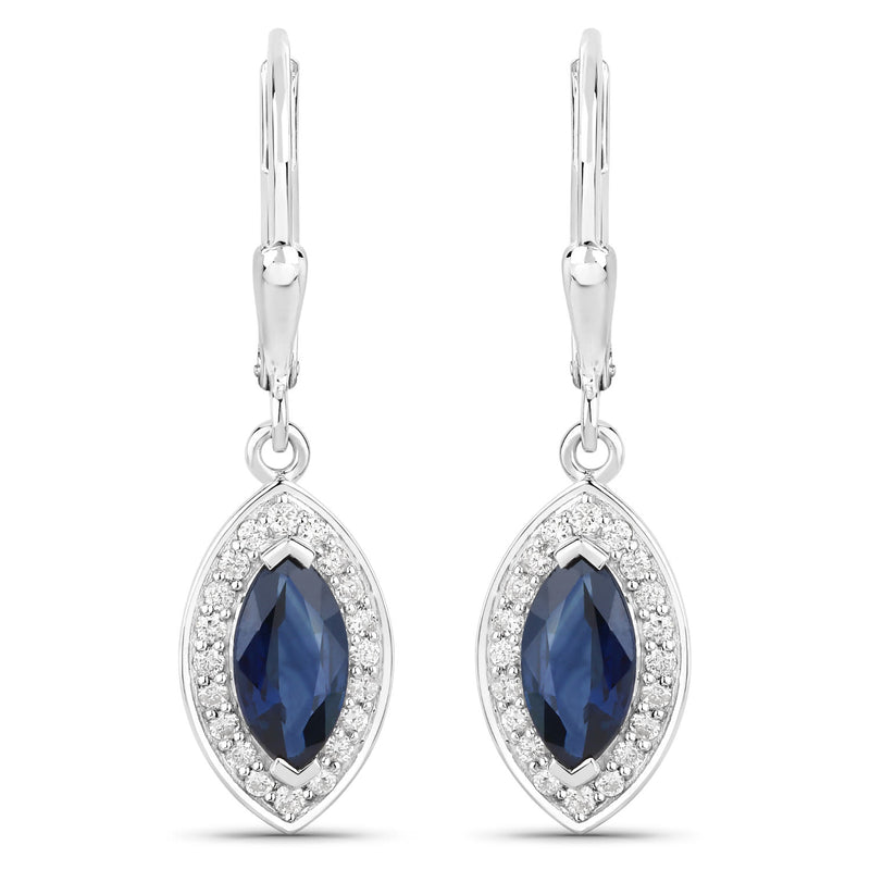 Marquise Sapphire and Diamond Dangling Earrings