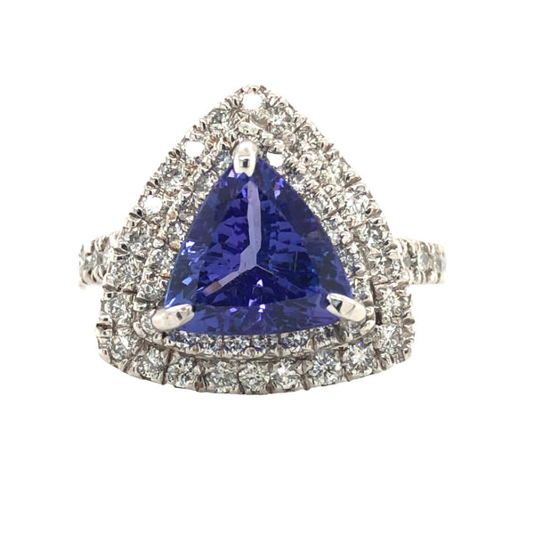 Trilliant-Cut Tanzanite & Diamond Double Halo Ring